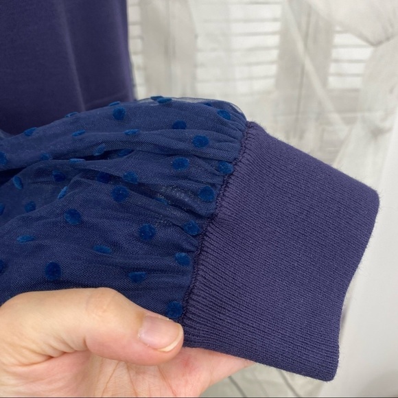 Eliza J XXL 2XL Blue Mock Neck Long Sheer Sleeve Knit Fit & Flare Sweater Dress - Picture 11 of 14